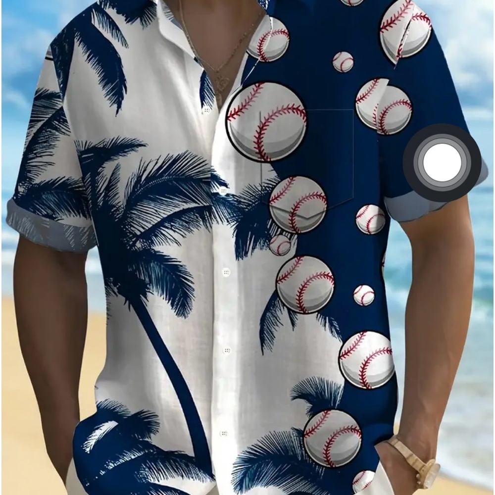 Men’s Baseball Hawaiian Button Up Casual shirt